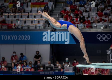 TOKYO, GIAPPONE - LUGLIO 30: Inge Jansen dei Paesi Bassi in gara durante LE IMMERSIONI FEMMINILI - 3 METRI DI PROVA A BORDO DI UNA TRAMPOLINO al Tokyo 2020 Foto Stock