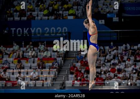 TOKYO, GIAPPONE - LUGLIO 30: Inge Jansen dei Paesi Bassi in gara durante LE IMMERSIONI FEMMINILI - 3 METRI DI PROVA A BORDO DI UNA TRAMPOLINO al Tokyo 2020 Foto Stock