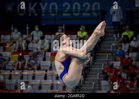 TOKYO, GIAPPONE - LUGLIO 30: Inge Jansen dei Paesi Bassi in gara durante LE IMMERSIONI FEMMINILI - 3 METRI DI PROVA A BORDO DI UNA TRAMPOLINO al Tokyo 2020 Foto Stock