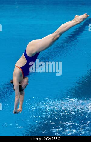 TOKYO, GIAPPONE - LUGLIO 30: Inge Jansen dei Paesi Bassi in gara durante LE IMMERSIONI FEMMINILI - 3 METRI DI PROVA A BORDO DI UNA TRAMPOLINO al Tokyo 2020 Foto Stock