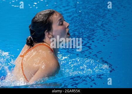 TOKYO, GIAPPONE - LUGLIO 30: Inge Jansen dei Paesi Bassi in gara durante LE IMMERSIONI FEMMINILI - 3 METRI DI PROVA A BORDO DI UNA TRAMPOLINO al Tokyo 2020 Foto Stock