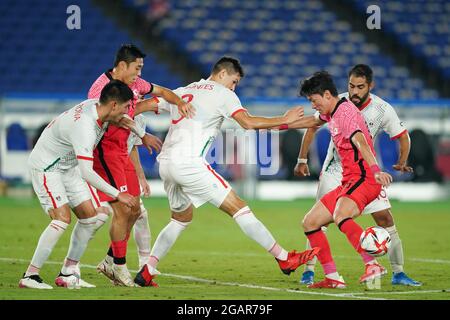 Yokohama, Giappone. 31 luglio 2021. Azione nella zona di penalità durante il torneo olimpico maschile di calcio Tokyo 2020, incontro finale tra la Repubblica di Corea e il Messico allo stadio internazionale Yokohama di Yokohama, Giappone. Credit: SPP Sport Press Photo. /Alamy Live News Foto Stock