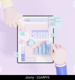 Illustrazione 3D, marketing online, grafico dei report finanziari, dati Foto Stock