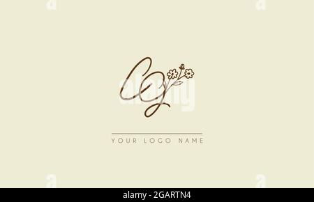 Lettera iniziale CG o GC Firma matrimonio botanico icona floreale logo disegno vettoriale Illustrazione Vettoriale