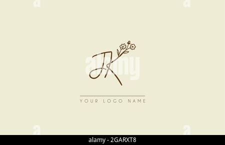 Lettera iniziale JK o KJ Firma matrimonio botanico icona floreale logo disegno vettoriale illustrazione Illustrazione Vettoriale