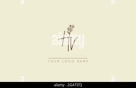 Lettera iniziale HV o VH Firma matrimonio botanico fiore icona logo disegno vettoriale Illustrazione Vettoriale