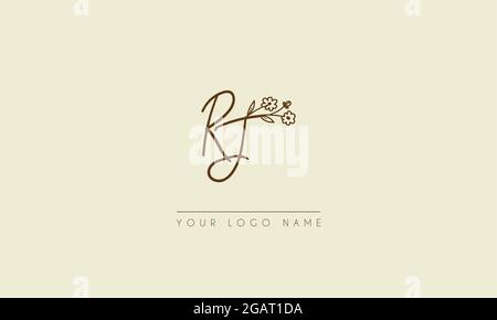 Lettera iniziale RJ o JR Firma matrimonio botanico fiore icona logo disegno vettoriale Illustrazione Vettoriale