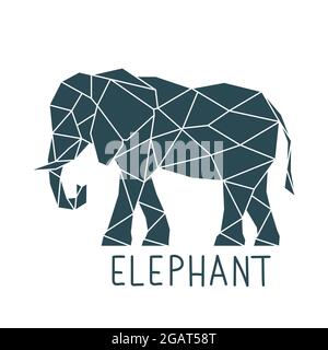 Elephant geometrico poligonale Stampa con caratteri. Poster in stile scandinavo. Illustrazione vettoriale. Illustrazione Vettoriale