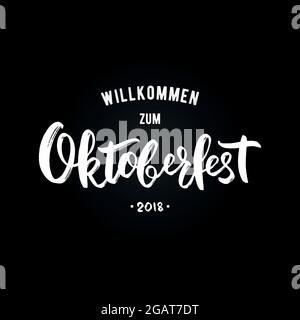 Banner d'auguri Oktoberfest con scritta su sfondo nero. Modello di design del Festival della birra. Illustrazione vettoriale. Illustrazione Vettoriale