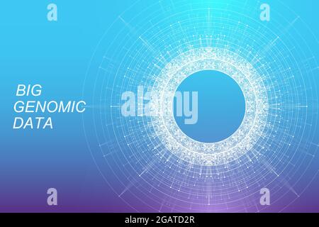 Illustrazione vettoriale di visualizzazione di grandi dati genomici. Mappa della sequenza genoma. Modello infografico del test del DNA. Illustrazione Vettoriale