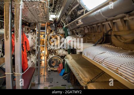 Den Helder, Paesi Bassi. 30 luglio 2021. L'interno di un sottomarino. Foto di alta qualità Foto Stock