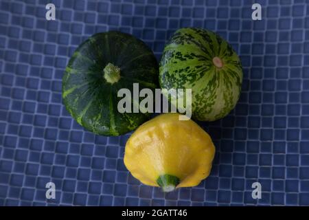 Squash estivo: Disco verde di patty Pan e Sunburst giallo di patty Pan Foto Stock