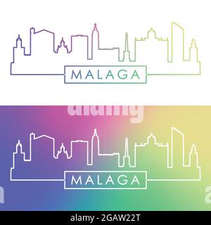 Skyline di Malaga. Stile lineare colorato. File vettoriale modificabile. Illustrazione Vettoriale