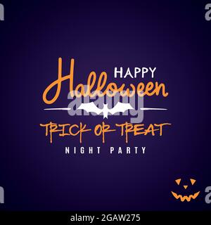 Halloween party flyer design. Texte sur Happy Halloween e Trick o tratta con la silhouette bat. Illustrazione vettoriale. Illustrazione Vettoriale
