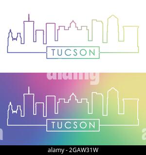 Skyline di Tucson. Stile lineare colorato. File vettoriale modificabile. Illustrazione Vettoriale