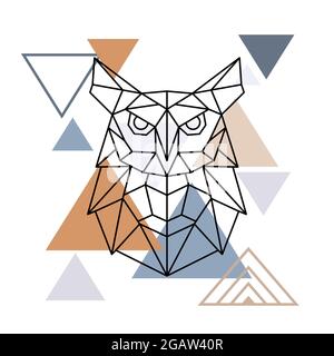 Gufo selvatico in stile geometrico. Illustrazione vettoriale in stile scandinavo. Illustrazione Vettoriale