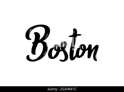 Caratteri Boston. Nome scritto a mano della città degli Stati Uniti. Modello di disegno vettoriale. Illustrazione Vettoriale