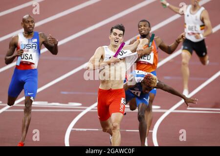 Kajetan DUSZYNSKI (POL) durante i Giochi Olimpici Tokyo 2020, Atletica 4Ã& x97;400m Relay Mixed Final il 31 luglio 2021 allo Stadio Olimpico di Tokyo, Giappone - Foto Kishimoto / DPPI Foto Stock