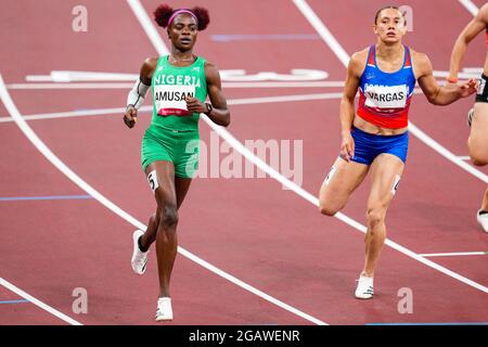 TOKYO, GIAPPONE - 1 AGOSTO: TOBI Amusan della Nigeria in competizione con la semifinale da 100m Hurdles delle donne durante i Giochi Olimpici di Tokyo 2020 allo Stadio Olimpico il 1 agosto 2021 a Tokyo, Giappone (Foto di Yannick Verhoeven/Orange Pictures) Foto Stock