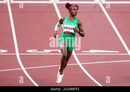 TOKYO, GIAPPONE - 1 AGOSTO: TOBI Amusan della Nigeria in competizione con la semifinale da 100m Hurdles delle donne durante i Giochi Olimpici di Tokyo 2020 allo Stadio Olimpico il 1 agosto 2021 a Tokyo, Giappone (Foto di Yannick Verhoeven/Orange Pictures) Foto Stock