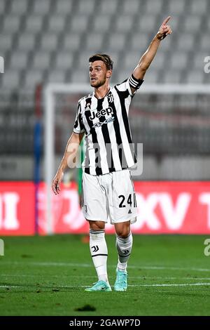 Monza, Italia. 31 luglio 2021. Daniele Rugani della Juventus FC gesti durante la partita di calcio del Trofeo Luigi Berlusconi tra AC Monza e Juventus FC. Il Juventus FC ha vinto il 2-1 rispetto all'AC Monza. Credit: Nicolò campo/Alamy Live News Foto Stock