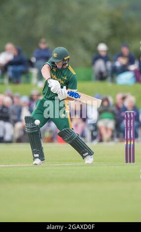 John Fretwell Sporting Complex, Mansfield, Nottinghamshire, Regno Unito. 1 agosto 2021. Gruppo B Nottinghamshire Outlaws affrontare le Foxes Leicestershire al John Fretwell Sporting Complex nella Royal London Cup Credit: Alan Beastall/Alamy Live News. Foto Stock