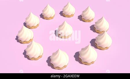 Torte con crema in un rendering circolare 3d Foto Stock
