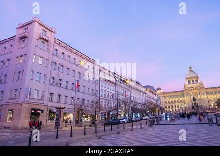 Vaclavske namesti, Piazza Venceslao, Praga, Repubblica Ceca Foto Stock