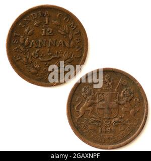 East India Company 1/12 (un dodicesimo) moneta Anna dal 1848 Foto Stock