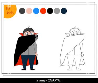 libro da colorare per bambini, colore dracula secondo il modello, halloween. vettore isolato su uno sfondo bianco Illustrazione Vettoriale