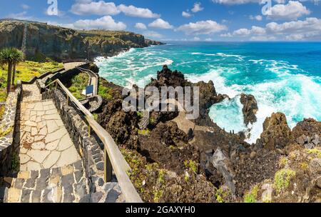 Paesaggio con Charco De la Laja Puesta De Sol a Tenerife, Isole Canarie, Spagna Foto Stock