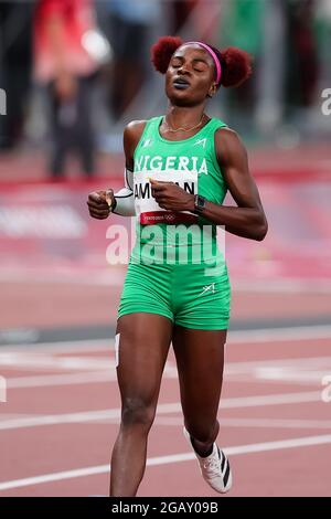 Tokyo, Giappone, 1 agosto 2021. Tobi Amusan del Team Nigeria in azione durante la Semifinale degli Hurdles da 100m delle Donne il giorno 9 dei Giochi Olimpici di Tokyo 2020 . Credit: Pete Dovgan/Speed Media/Alamy Live News Foto Stock