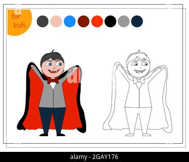 libro da colorare per bambini, colore dracula, halloween. vettore isolato su sfondo bianco Illustrazione Vettoriale