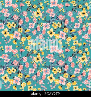 motivo senza cuciture con fiori dipinti Illustrazione Vettoriale