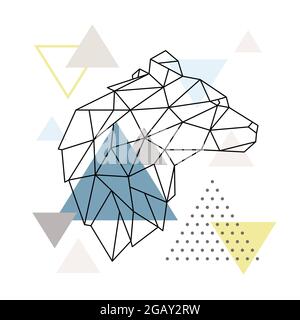 Silhouette dell'orso geometrico su sfondo triangolare. Emblema di lupo poligonale. Illustrazione vettoriale. Illustrazione Vettoriale