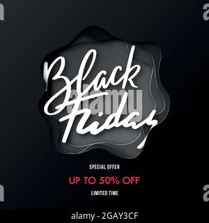 Black Friday Vendita banner design. Cartello moderno in stile arte della carta. Illustrazione vettoriale. Illustrazione Vettoriale
