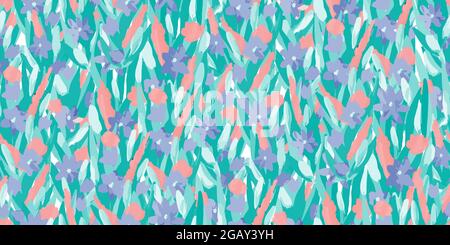 Motivo floreale vettoriale in stile pittura. Motivo senza cuciture per tessuto, chintz, design. Illustrazione Vettoriale