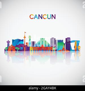 Profilo dello skyline di Cancun in colorato stile geometrico. Simbolo per il tuo progetto. Illustrazione vettoriale. Illustrazione Vettoriale