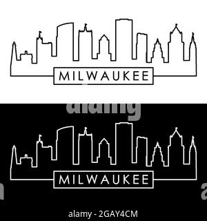 Skyline di Milwaukee. Stile lineare. File vettoriale modificabile. Illustrazione Vettoriale