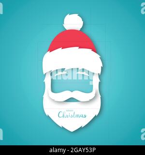 Taglio di carta Babbo Natale isolato su sfondo blu. Illustrazione di Natale dello stile dell'arte della carta. Banner vettoriale. Illustrazione Vettoriale