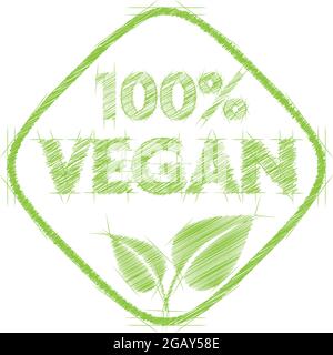 Etichetta O logo VERDE SCRIMINATO al 100%, isolato su sfondo bianco, illustrazione vettoriale Illustrazione Vettoriale