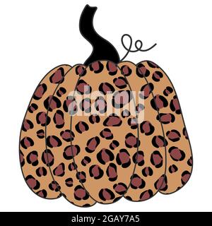 Zucca con stampa leopardo di Halloween, isolata su sfondo bianco. Illustrazione cartoon piano vettoriale. Illustrazione Vettoriale