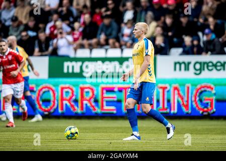 Vejle, Danimarca. 01 agosto 2021. Tobias Borkeeiet (42) di Broendby SE visto durante la 3F Superliga partita tra Vejle Boldklub e Broendby SE a Vejle Stadion a Vejle. (Photo Credit: Gonzales Photo/Alamy Live News Foto Stock