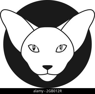 Logo o icona Oriental Cat. Shorthair orientale o testa di gatto di Sphynx in stile di contorno. Vista frontale. Vettore Illustrazione Vettoriale