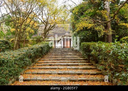 Vista del Tempio Ryoanji, un tempio Zen situato nella parte nord-occidentale di Kyoto in autunno, Giappone Foto Stock