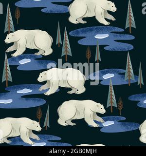 Motivo senza cuciture con orsi artici bianchi. Stampa di Natale alla moda. Illustrazione Vettoriale