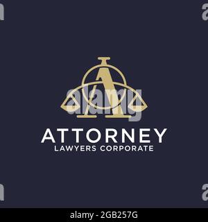 Luxury Attorney studio legale logo design idea, lettera UN logo icona con scale e forme vettoriali illustrazioni Illustrazione Vettoriale