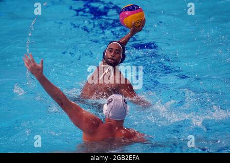 USA's Max Irving durante il Polo d'acqua, gara preliminare al Tatsumi Water Polo Center il decimo giorno dei Giochi Olimpici di Tokyo 2020 in Giappone. Data immagine: Lunedì 2 agosto 2021. Foto Stock