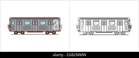 Pagina da colorare del treno della metropolitana. Vista laterale della metropolitana Illustrazione Vettoriale