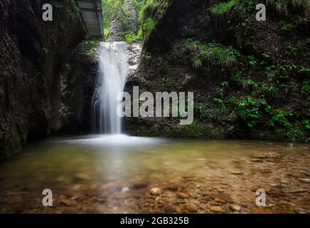 Cascata nella valle verde - Janosikove diery, piccoli Fatra, Slovacchia Foto Stock